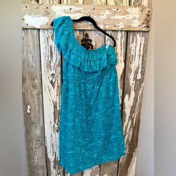 Lane Bryant One Shoulder Ruffle Dress Blue Floral NWT size 14 - Picture 3 of 7